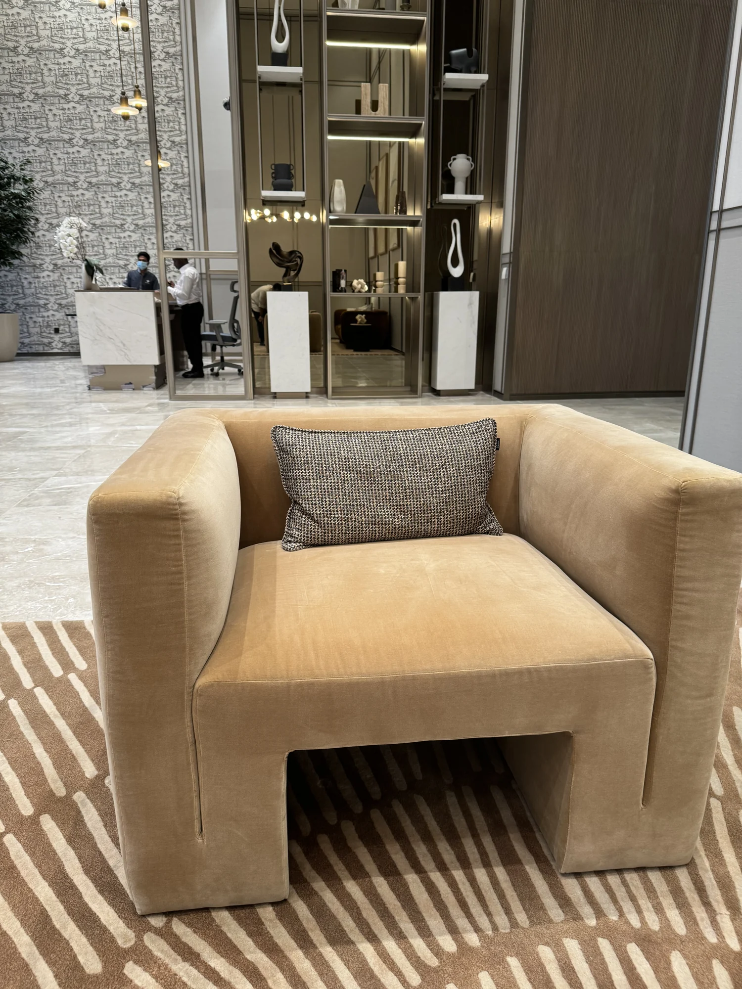 Custom lounge chair with tailored upholstery by Time Furniture