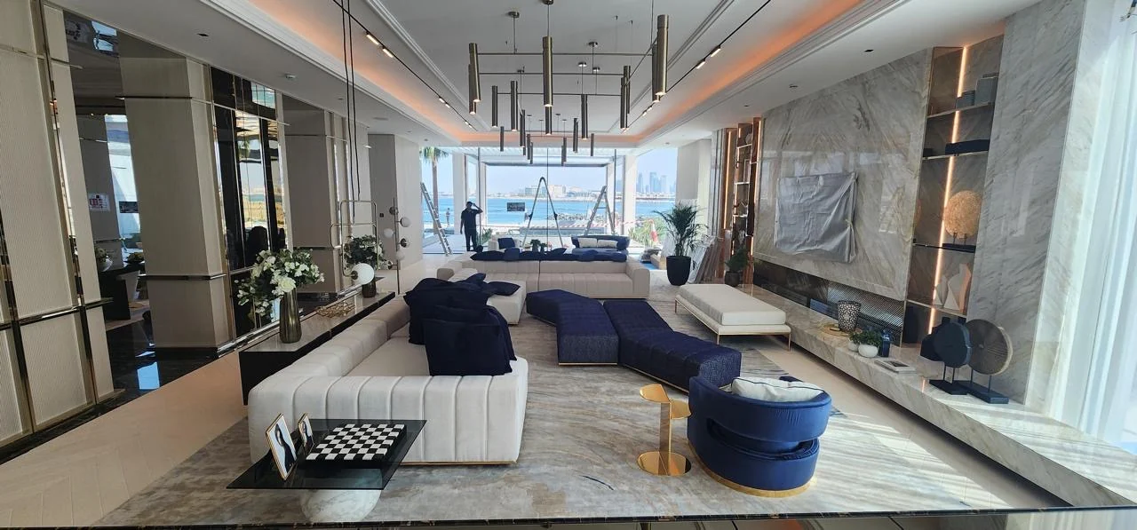 Custom sofas and finishing by Time Furniture in a Jumeirah Islands villa living room